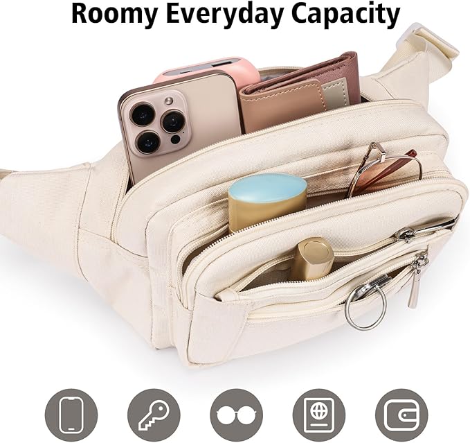 Packism Fanny Packs for Women Men - 6 Pockets Large Crossbody Waist Bag with Adjustable Strap Belt Bag for Travel Running Hiking