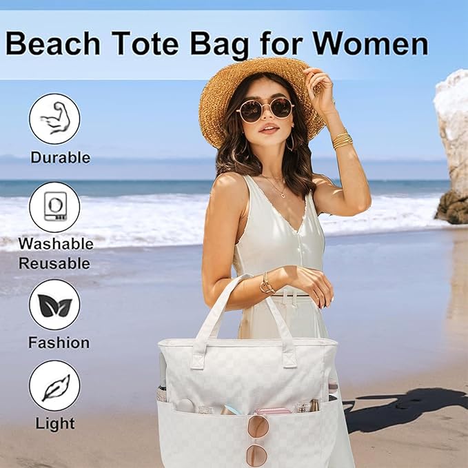 LEDAOU Beach Bag Waterproof Sandproof Women Beach Tote Pool Bag with Zipper for Swim Gym Grocery Travel with Wet Pocket | Sandproof, with Zipper, for Gym, Grocery, Travel, with Wet Pocket