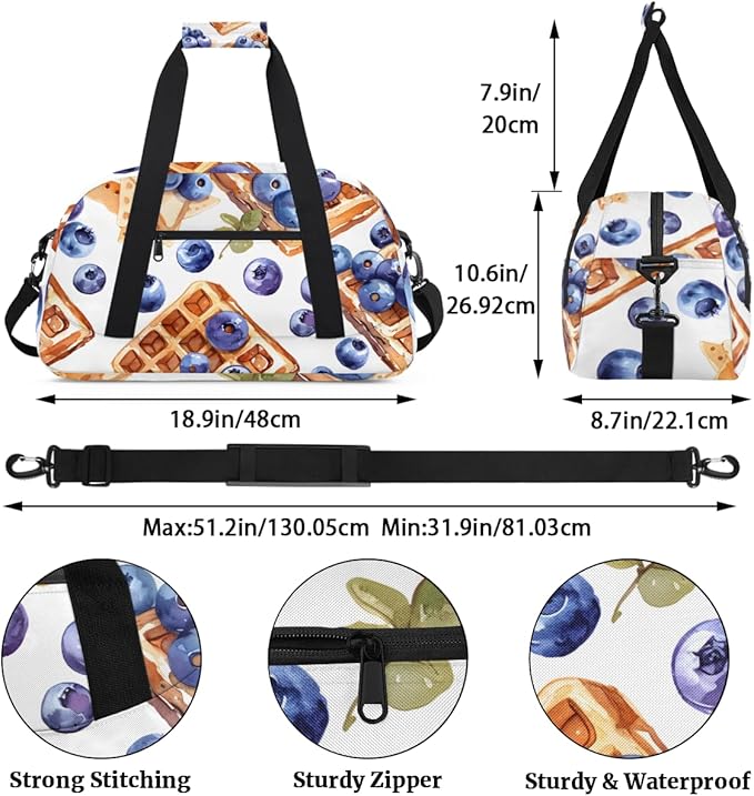 Blue Roux Waffles Kids-Duffel-Bags Gymnastics Dance Bag Carry-On Overnight Travel Gym Lightweight Dance Sports Bags For Girls Boys Kids，