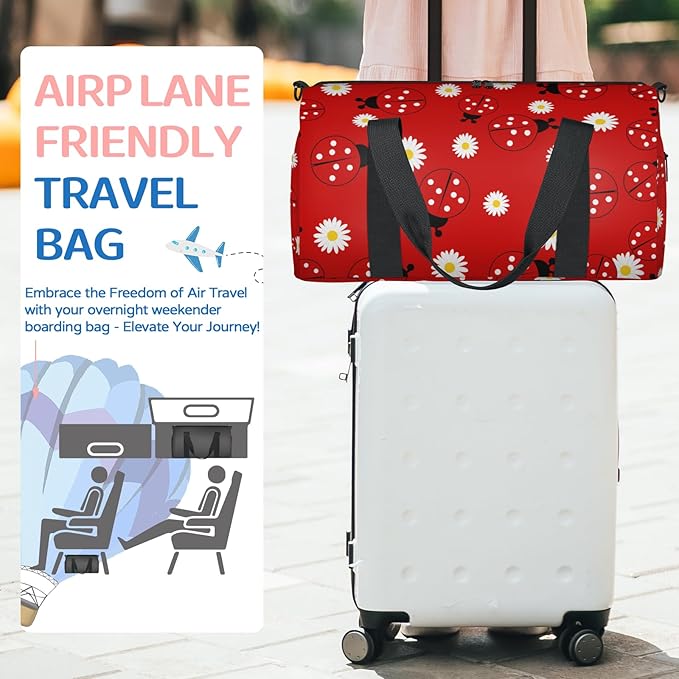 Ladybugs Red Overnight Travel Bag Unisex Carry-On Size Tote Bag Suitable for Travel Duffle Gym Sports