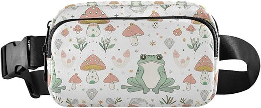 Kawaii Frog Mushrooms Fanny Pack for Women Men Water Resistant Fashion Waist Packs with Adjustable Strap Belt Bag for Travel Workout Jogging Hiking 21219498