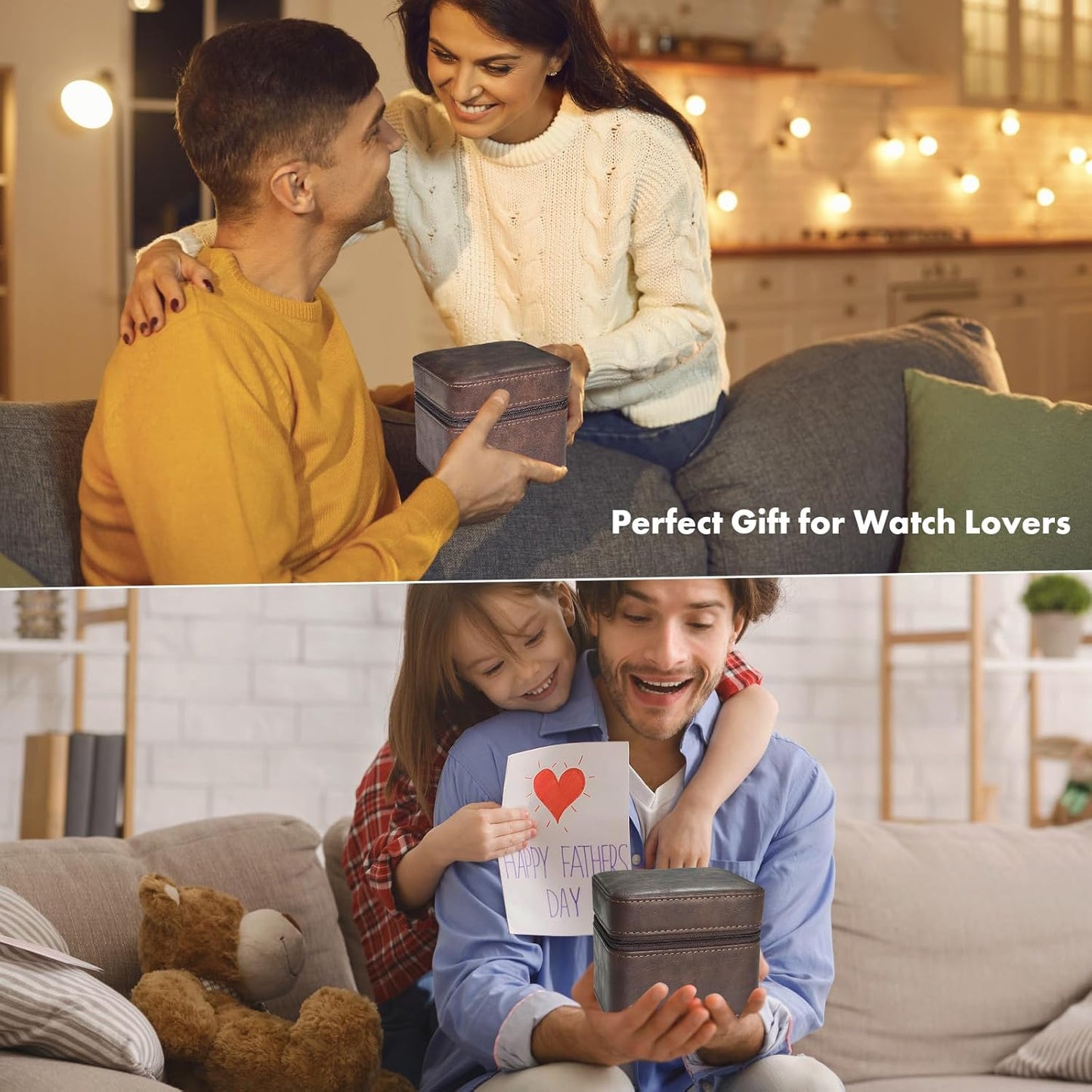 TSA-Friendly 2 Slot Watch Travel Case for Men, (Fits 7-8" Wrists) Carry-On Ready with Removable Pillows & Airplane Protection, Leather Jewelry Organizer for Wristwatches, Rings, Cufflinks (Brown)