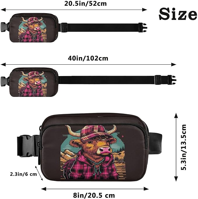 Scottish Highland Cow with Plaid Set Fanny Pack for Women Men Water Resistant Fashion Waist Packs with Adjustable Strap Belt Bag for Travel Workout Jogging Hiking 21218539