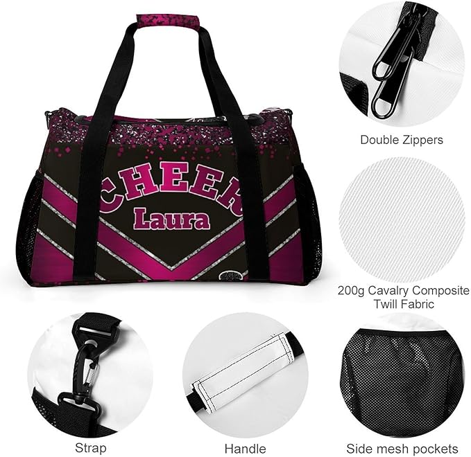 Personalized Cheer Bag Gifts for Girls Sport Cheerleading Gym Travel Duffel Bag Overnight Weekender Bags with Name (Dark Red)