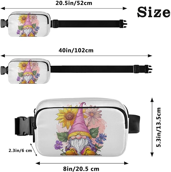 Cute Gnome Sunflower Fanny Pack for Women Men Water Resistant Fashion Waist Packs with Adjustable Strap Belt Bag for Travel Workout Jogging Hiking 21218865