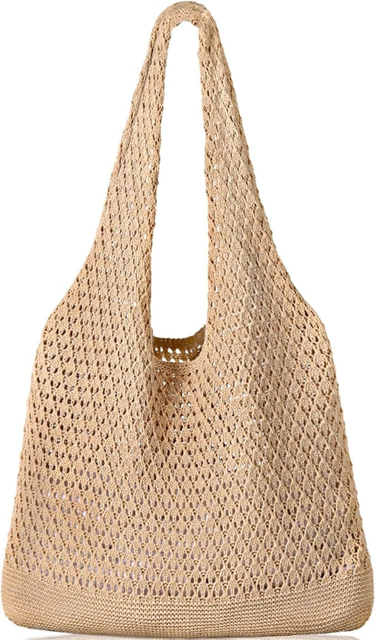 WantGor Crochet Bags, Beach Mesh Tote Bag Womens Shoulder Shopping Handbag Casual Travel Totes Bag Foldable Hobo Bags