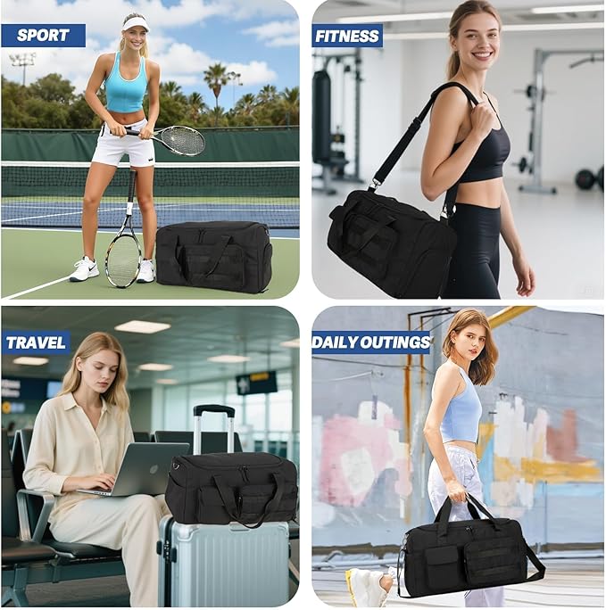 Gym Bags for Women & Men - Lightweight Travel Duffle Bag with Shoes Compartment & Wet Pocket, Durable Carry-on Weekend Bag, Medium