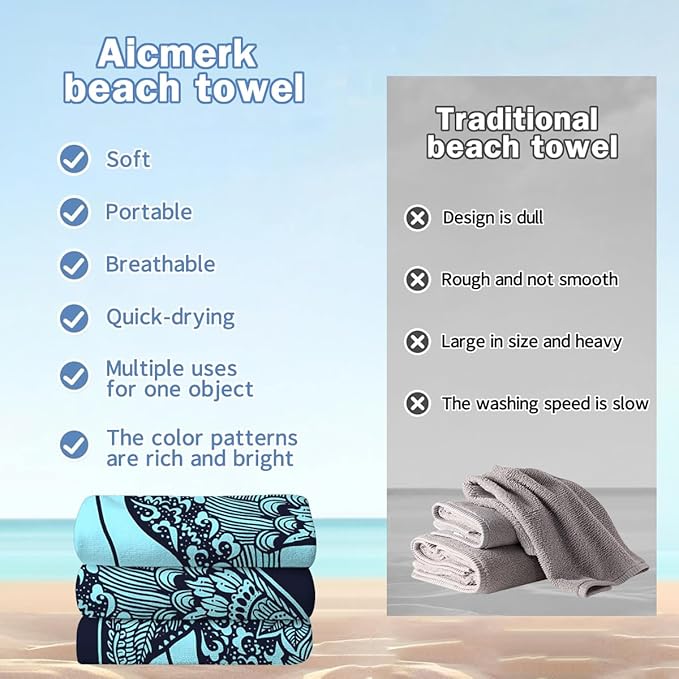 Whale Pattern Beach Towel - 35x70 Inch Fast Dry Microfiber Towel, Lightweight & Versatile for Beach, Pool, Yoga, Travel, Ideal as Beach Blanket & Vacation Essential