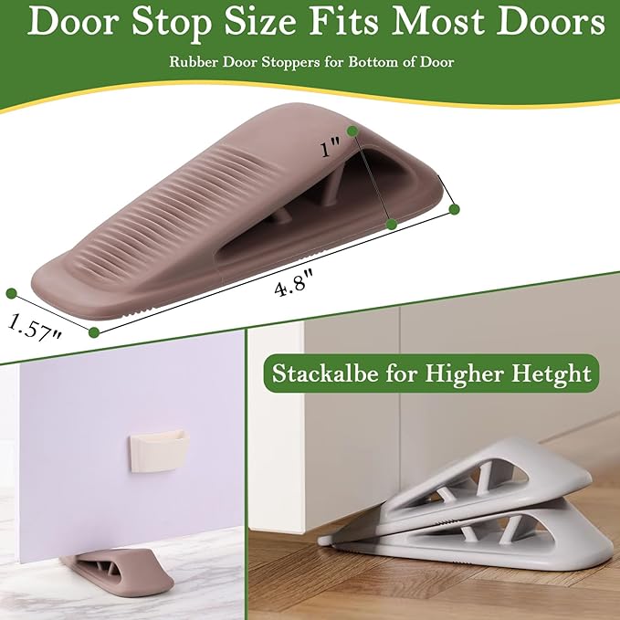 Fursafe&Q Rubber Door Stoppers for Bottom of Door, Door Stop Wedge with Holder, Heavy Duty Doorstops 8 Pack, Wall Protector for Home & Office & School & Commercial Doorstop Keep Open Stack Brown