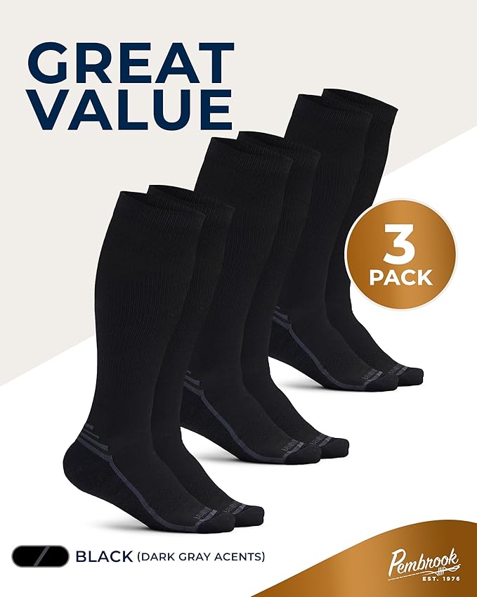 Pembrook 3 Pairs Copper Mens Compression Socks 20-30 mmHg, Running, Hiking, Athletic Cycling, Travel | Circulation Support