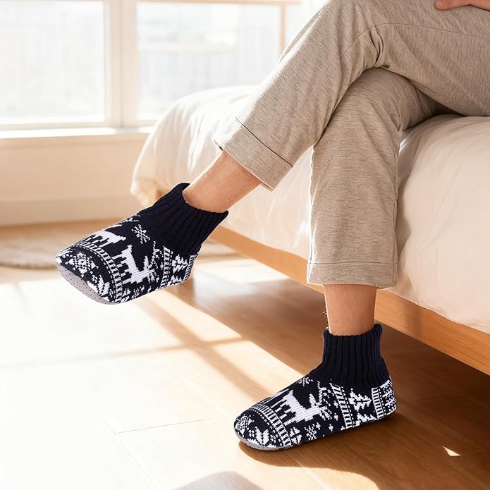Ultrafun Fuzzy Slipper Socks for Men, Non Slip Warm Plushed Lined Indoor House Socks with Grips Christmas Gifts