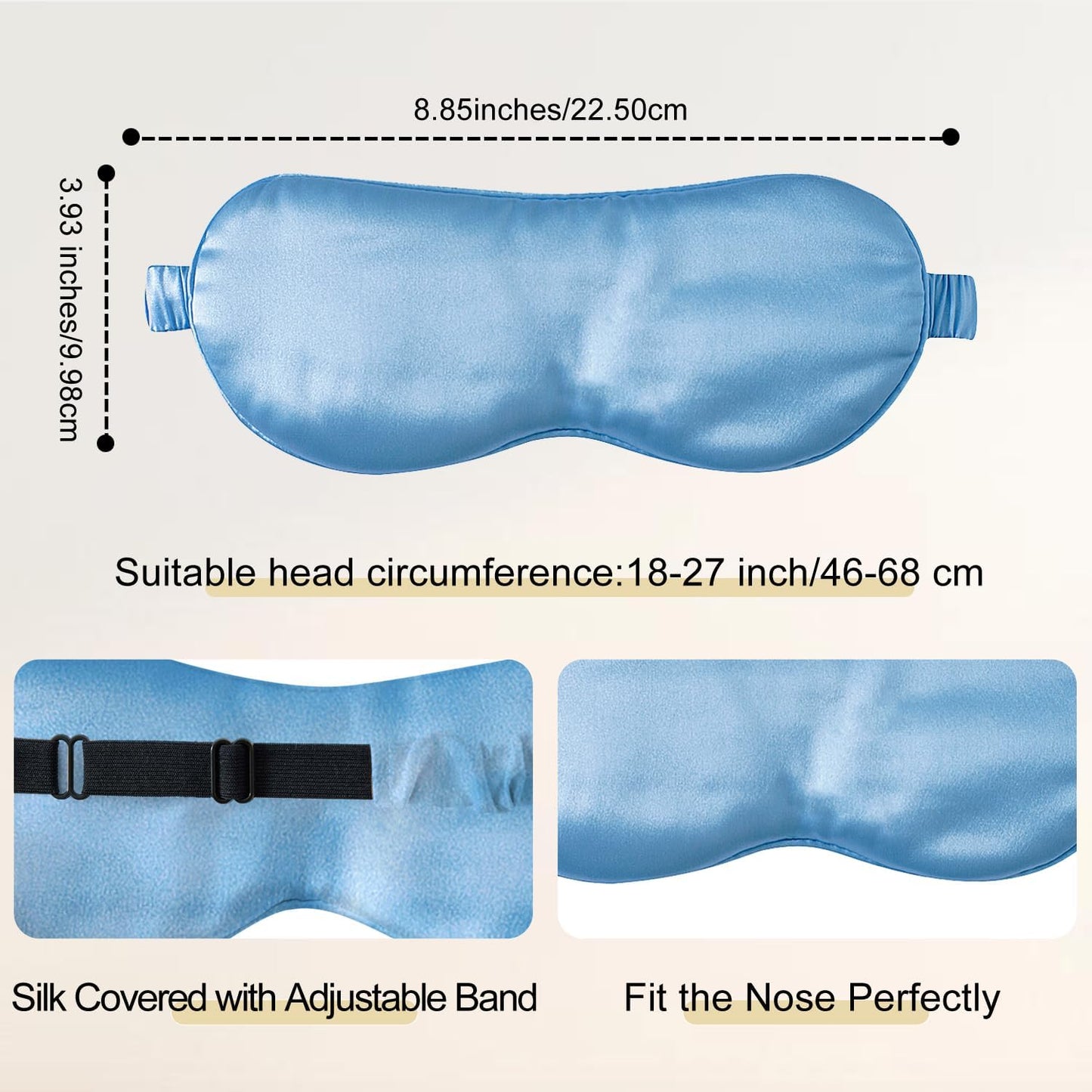 ZIMASILK Adjustable 100% 22 Momme Mulberry Silk Sleep Mask for Sleeping, Filled with Premium Mulberry Silk, Softest & Breathable Eye Sleeping Mask (Sky Blue)