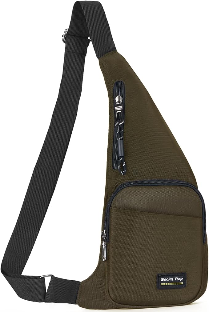 Seoky Rop Sling Bag for Men Women Slim Personal Purse Pocket Small Anti-Thief Crossbody Chest Bag for Travel Hiking Army Green