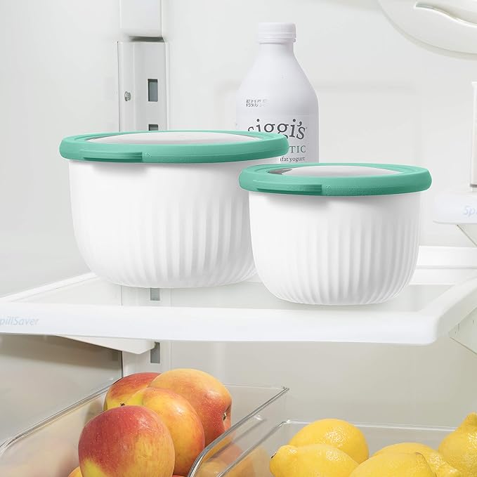 Oggi Prep, Store & Serve Plastic Bowl w/See-Thru Lid- Dishwasher, Microwave & Freezer Safe, (1.4 qt) Lt Gray w/Dk Gray Lid