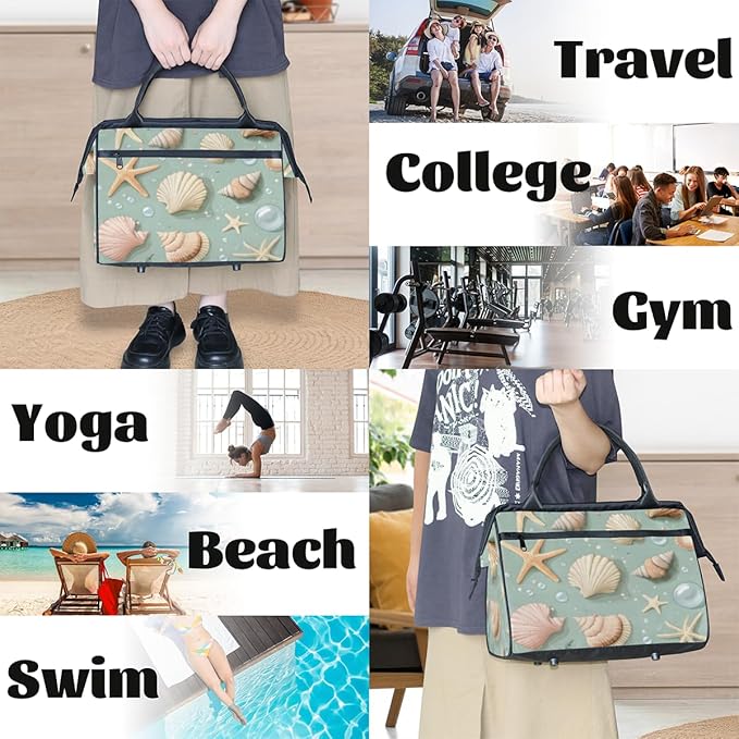 Shell Nautical Overnight Weekender Bag for Women Men Travel Duffel Bags Waterproof Luggage Carry on Sports Yoga Gym Bag