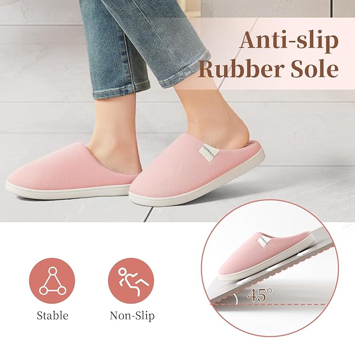 HUXMEYSON Slippers for Women, Womens Slippers Indoor Outdoor with Memory Foam, Cozy & Warm House Slippers for Woman with Anti-Slip Rubber Sole