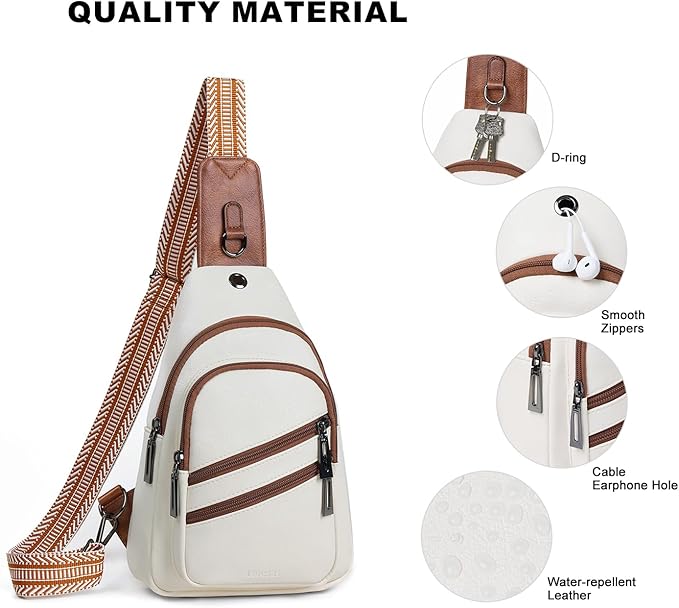 7L Crossboydy Sling Bag for Women Vegan Leather Crossbody Purse Fanny Pack Chest Bag for Travel, Beige