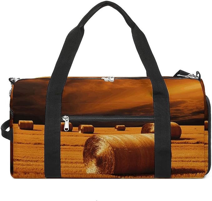 Oxford Cloth Hay Bales Gym Bag,Duffle Bag with Shoes Compartment And Adjustable Shoulder Straps，Weekender Bags for Men Women.