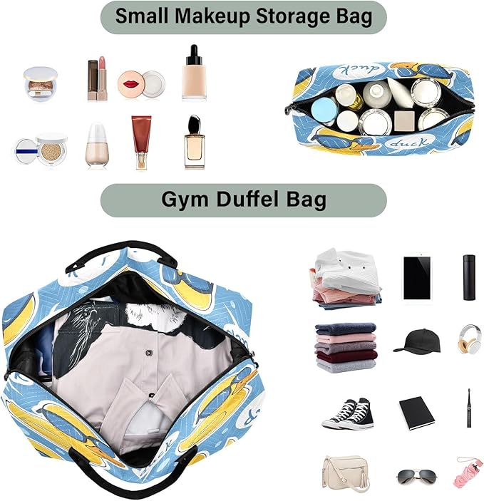 Little Yellow Duck Blue Swimming Goggles Pattern Travel Duffle Bag Gym Yoga Carry on Bags for Men Women Weekender Bag
