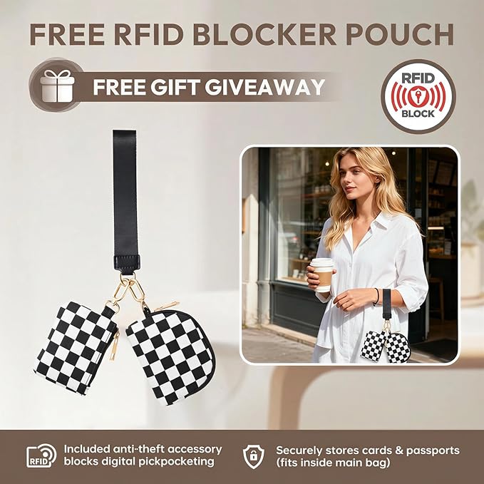 Cross Body Bag for Women Checkered Crossbody Bags Bum Bags for Women Fanny Packs for Girls Small Nylon Checkered Purse Trendy Shoulder Bag (RS-YB-Checkered Black White, One Size)