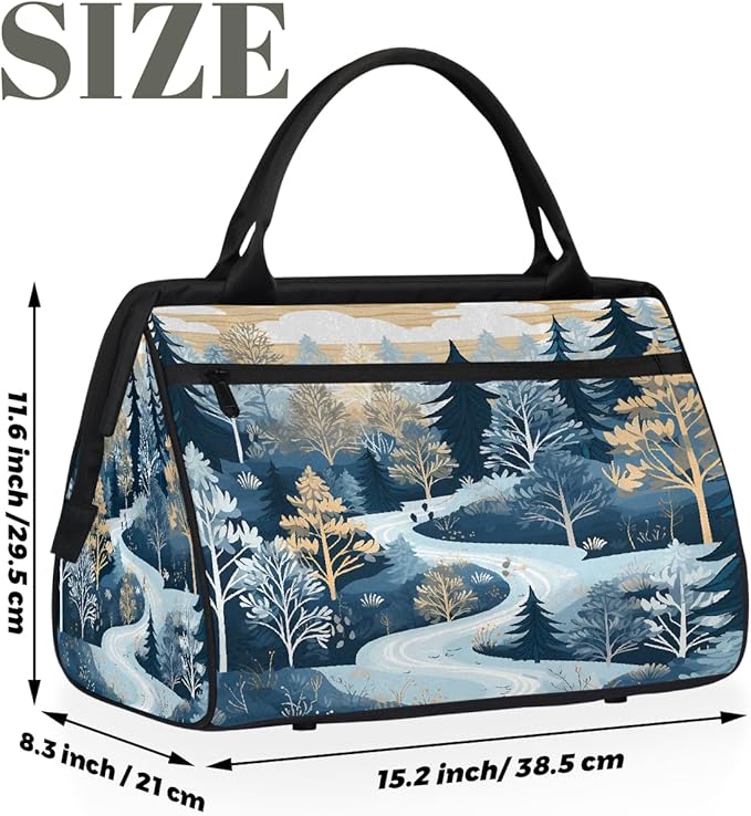 Gym Bag for Women Men, Winter Forest Tree Sports Duffel Bags, Waterproof Travel Weekender Overnight Carry On Tote Bags for Travel Sports
