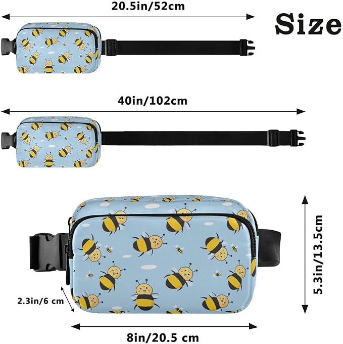 Kawaii Bees Fanny Pack for Women Men Water Resistant Fashion Waist Packs with Adjustable Strap Belt Bag for Travel Workout Jogging Hiking 21219081