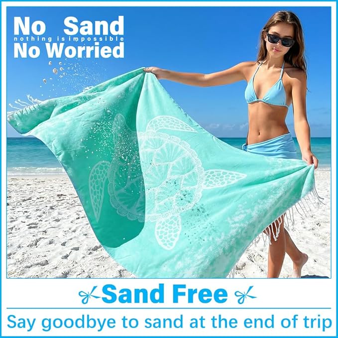 Thin Turkish Beach Towel Lightweight Soft Cotton Extra Large XL Oversized Sand Free Sandproof Absorbent Quick Dry Towels Cloud Bath Pool Travel Compact Essentials Accessories for Adult Gifts