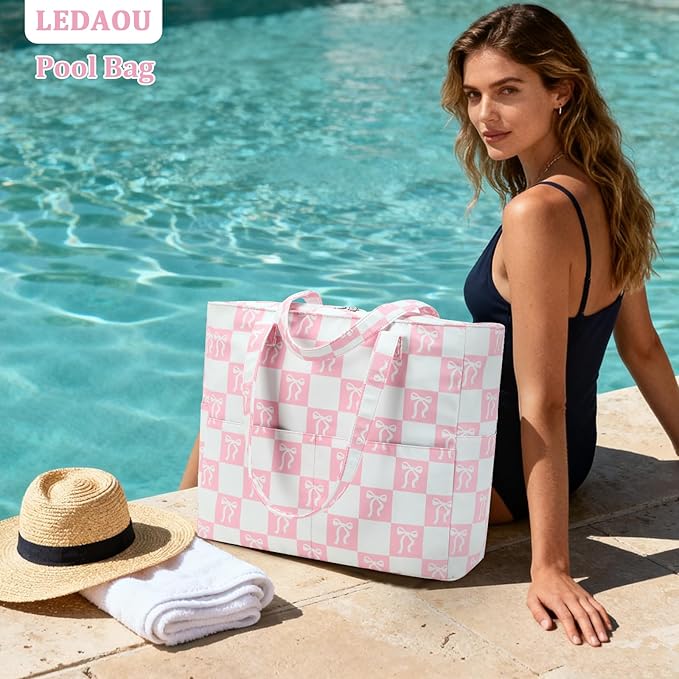 LEDAOU Beach Bag Waterproof Sandproof Women Beach Tote Pool Bag with Zipper for Swim Gym Grocery Travel with Wet Pocket | Sandproof, with Zipper, for Gym, Grocery, Travel, with Wet Pocket