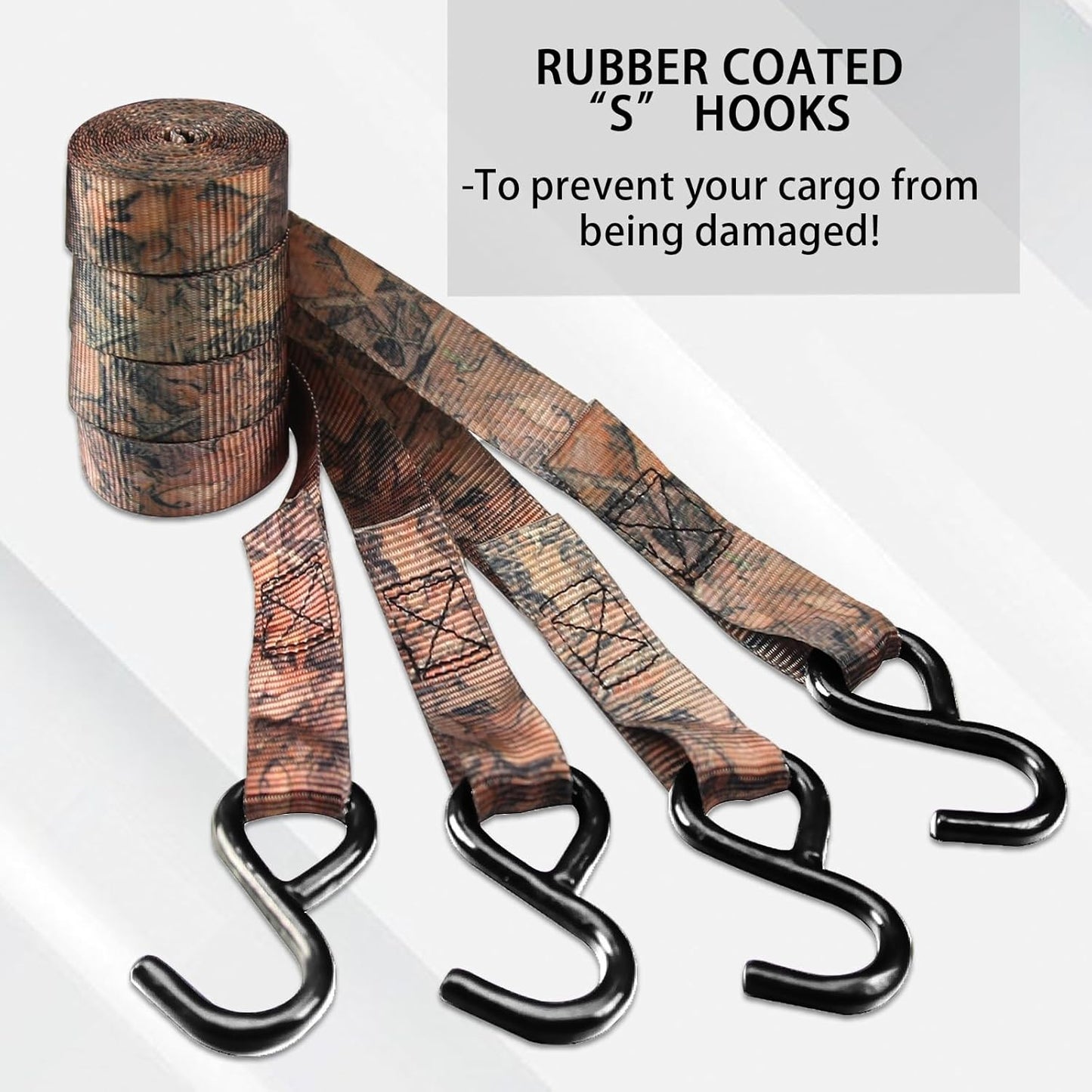 XSTRAP STANDARD Ratchet Tie Down Straps - 8PK - 1'' x 10 ft - 900 LB Break Strength Cargo Straps for Moving Appliances, Lawn Equipment, Motorcycle (Camouflage2)