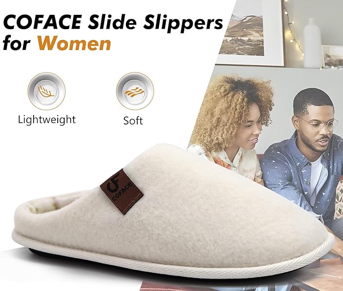 COFACE Unisex Mens Womens Cozy Memory Foam Scuff Slippers Casual Slip On Warm House Shoes Indoor/Outdoor Felt Sandal Slippers Size 4-15