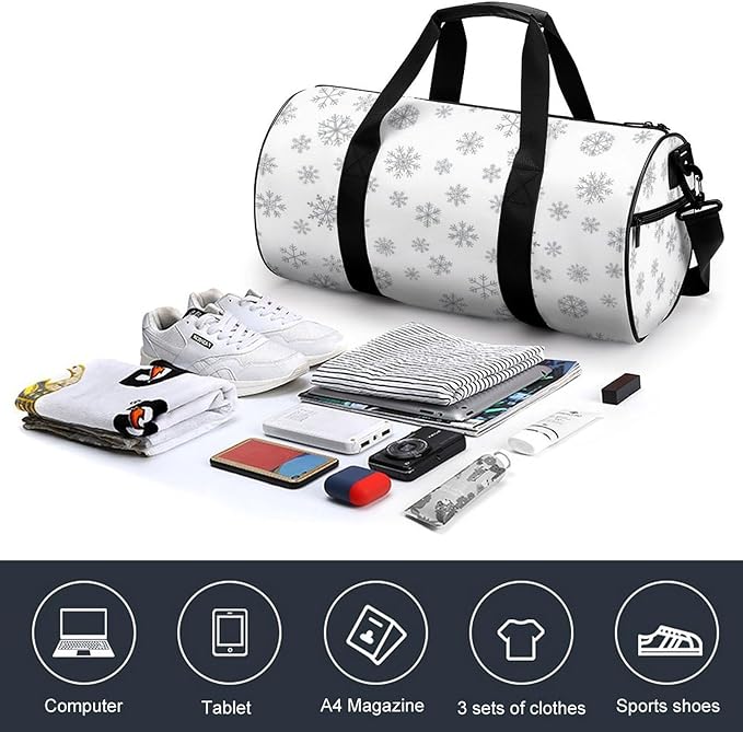 Basketball Football Weekender Bag Dance Sports Gymnastics Bag Lightweight Travel Sports Bags (White Snowflake Christmas)