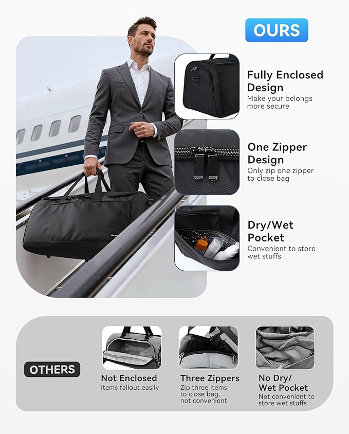 Convertible Travel Garment Bag, Carry on Garment Duffel Bag, 2 in 1 Hanging Dress Suitcase Suit Travel Bags for Business Trips with Shoe Compartment & Multiple Pockets, AGPTEK (Black)
