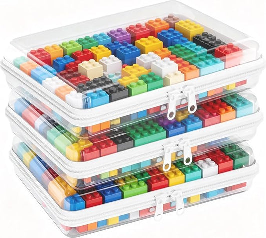 3Pcs Clear Hard Shell Zipper Case -Pouch Bag Plastic Storage Packing Cube Transparent Sided Organizer Lightweight Foldable Container Box for Travel, Pencil, Cosmetics, Toiletry, Toy(MMM)