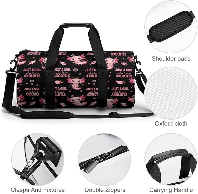 Gym Sports Duffle Bag Just A Girl Who Loves Cute Axolotl Weekender Carry on Beach Yoga Overnight Luggage Bag Travel Training Workout Bags
