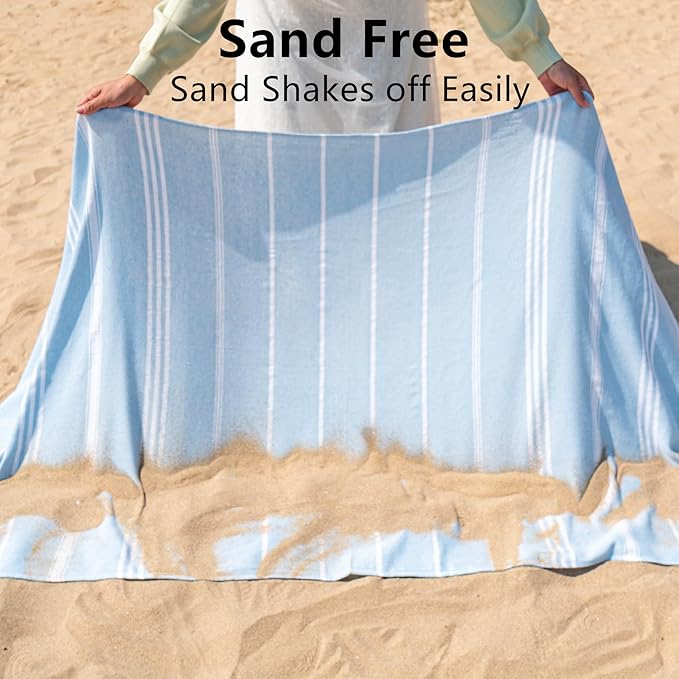 Turkish Beach Towel, 36"x71" Quick Dry Sand Free Oversized Bath Pool Swim Towel, Lightweight Travel Turkish Towels Vacation Essentials, Aqua