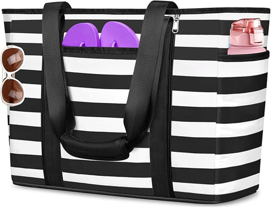 Extra Large Beach Bags for Women, Waterproof Sandproof Beach Tote Bag Foldable Swim Pool Bag with Zipper and Wet Pocket