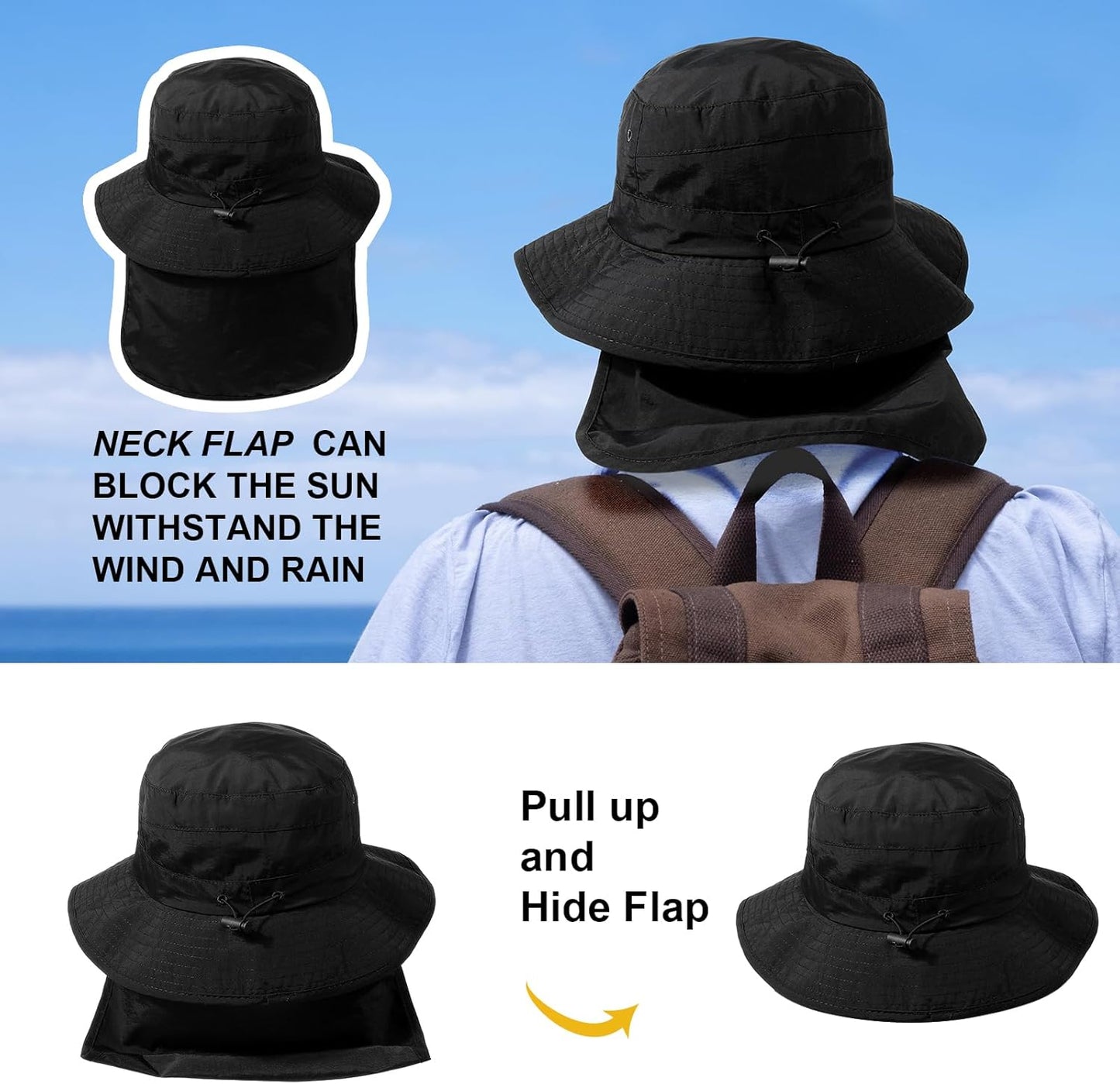 Water-Resistant Sun UPF 50+ Bucket Hat Protection Packable Brimmed Boonie for Women Men Summer Lightweight Hiking Outdoor Cap