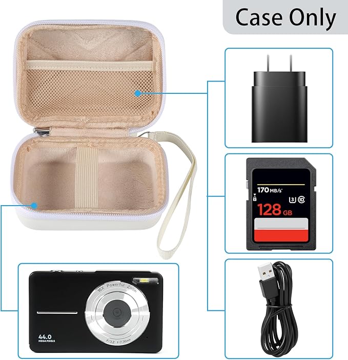 Camera Case for AbergBest 21 Mega Pixels 2.7" LCD Rechargeable HD/Kodak Pixpro/Canon PowerShot ELPH 180/190/Sony DSCW800/DSCW830 Cameras, Travel Carrying Protective Case for Digital Camera - White