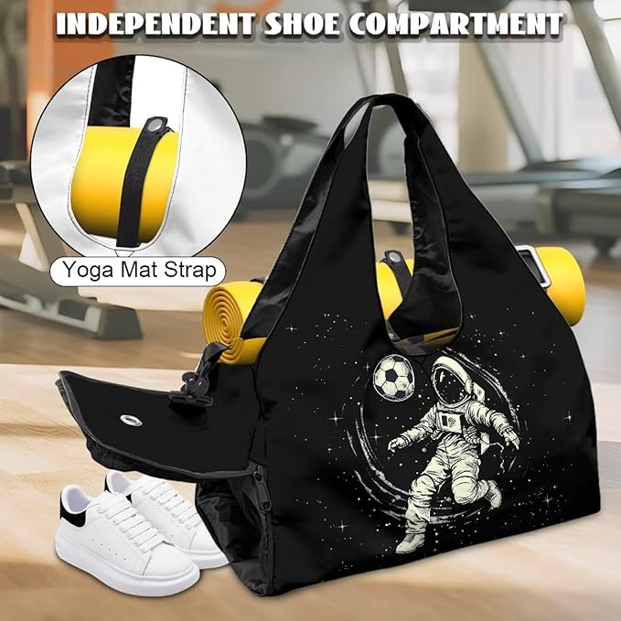 Mens Gym Bag Astronaut Workout Bag with Shoe Compartment, Wet Pocket, Travel Duffel Bags with Mat Carrier, Waterproof Overnight Bag Carry On Weekender