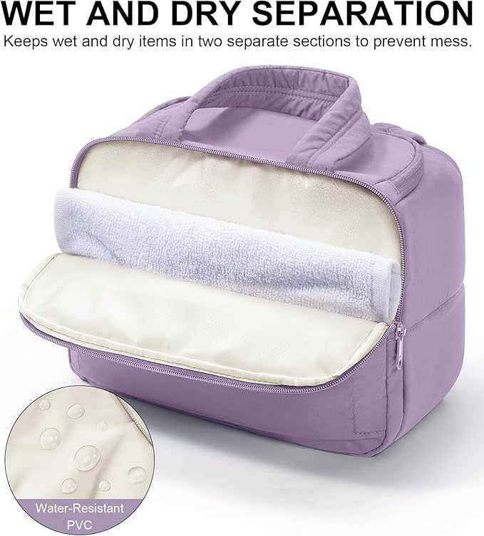 Travel Toiletry Bag for Women, Lightweight Large Quilted Puffy Makeup Bag Wide-open Make up Organizer Cloud Cosmetic Bag w/Handle for Traveling, Toiletries, Essentials Accessories Lavender