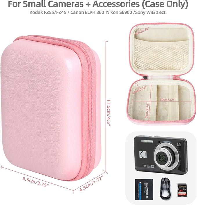 Digital Camera Case: Small Cute Pouch for Kodak pixpro fz55 fz45, Canon ixus 285 Hs Elph 360, Nikon s6900, Sony dsc w830, Camkory dc403, Compact Camera Accessories for Girl (Pink)