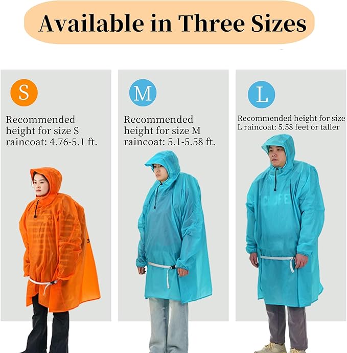 3FULGEAR Hooded Rain Ponchos for Adults, Waterproof Packable Lightweight Rain Coat Jacket for Men Women
