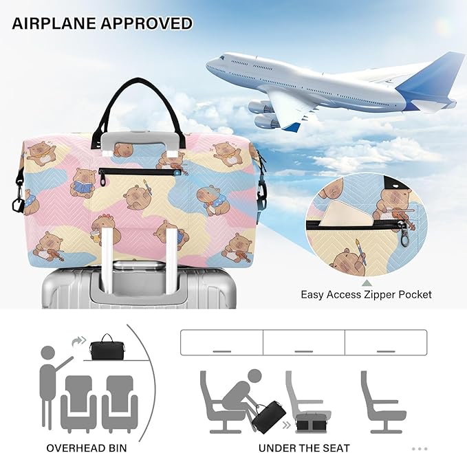 Travel Duffle Bag, Cute Capybara Artist Gym Bag with Storage Bag Weekender Overnight Bag for Men Women Trip Sports Yoga
