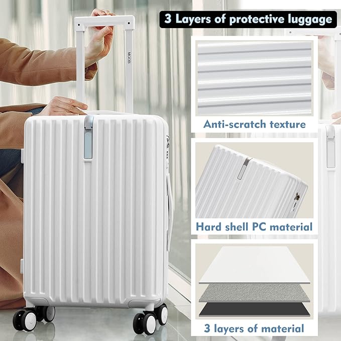Carry On Luggage 22x14x9 Airline Approved, PC Lightweight luggage with Spinner Wheels, 20 Inch Hardside Carry-On luggage with TSA Lock Rolling suitcase for Women