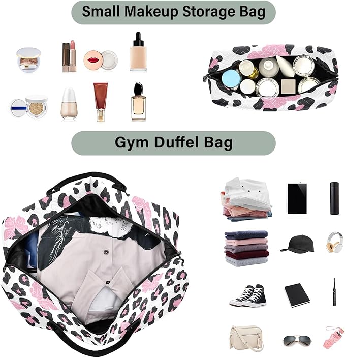 Travel Duffle Bag, Leopard Butterfly Gym Bag with Storage Bag Weekender Overnight Bag for Men Women Trip Sports Yoga
