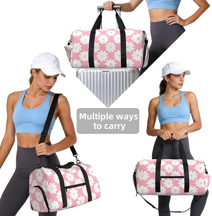 Camellia pattern Print Gym Bag with Shoe Compartment for Women Men, 17.7in Sports Duffle Weekender Tote, Overnight Travel Duffel Bag Carry On