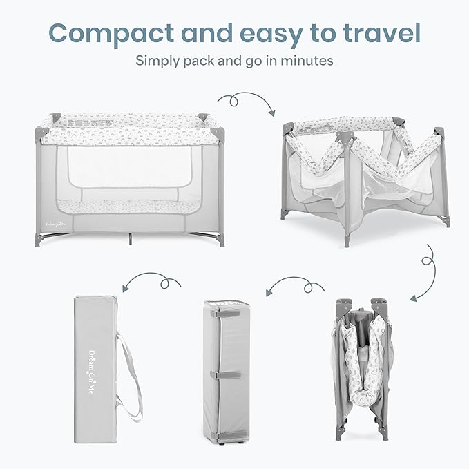Dream On Me Zodiak Baby Playard, Breathable Mesh Sides, Soft Comfortable Mattress, Quick & Easy to Fold with Travel Carry Bag, Compact Space Saving Design - Cool Grey