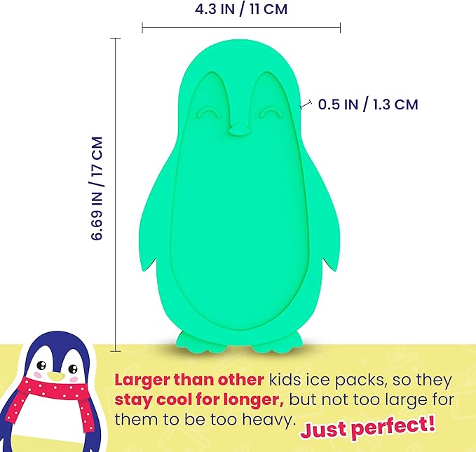 Healthy Packers® Slim Reusable Ice Packs for Lunch Boxes Kids and Adults | Long‑Lasting Thin Freezer Packs for Coolers, Bento Boxes, Lunch Bags, Travel, School Meals, Meal Prep (3-Pack | Penguins)