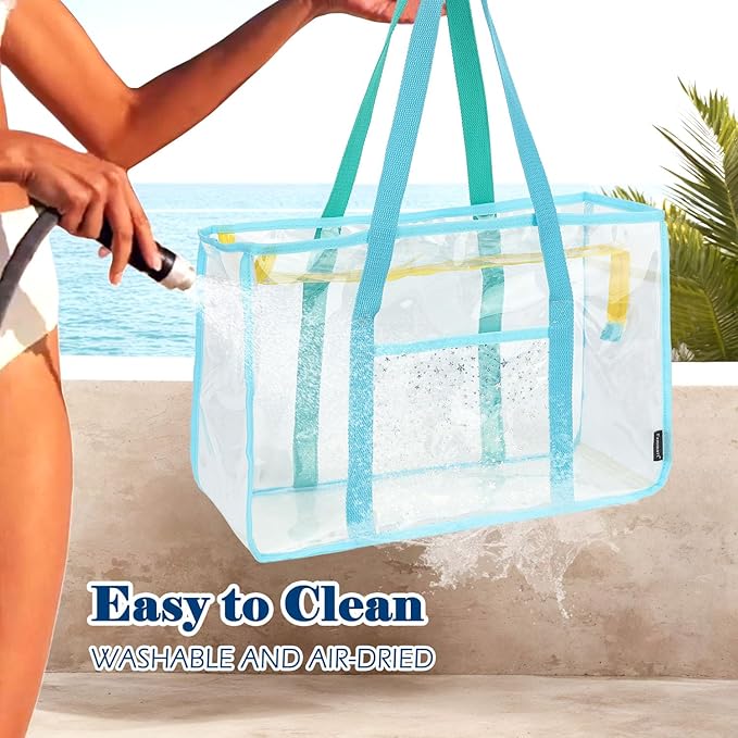 Clear Beach Bag for Women, Large Pool Tote Cruise Vacation Essentials - Zipper Closure, Waterproof, Sandproof