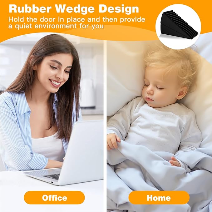 2 Pack Strongest Metal Heavy Duty Door Stop, Large Door Stoppers with Adjustable Spring, Tall Door Wedge up to 3 inch, Door Stoppers for Bottom of Door, Black Rubber Door Stops for Floor Wall